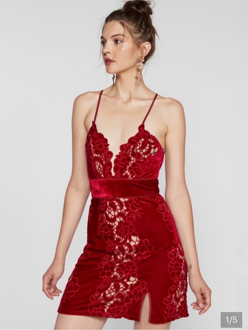 Saylor x Free People Logan Red Velvet Lace Dress S